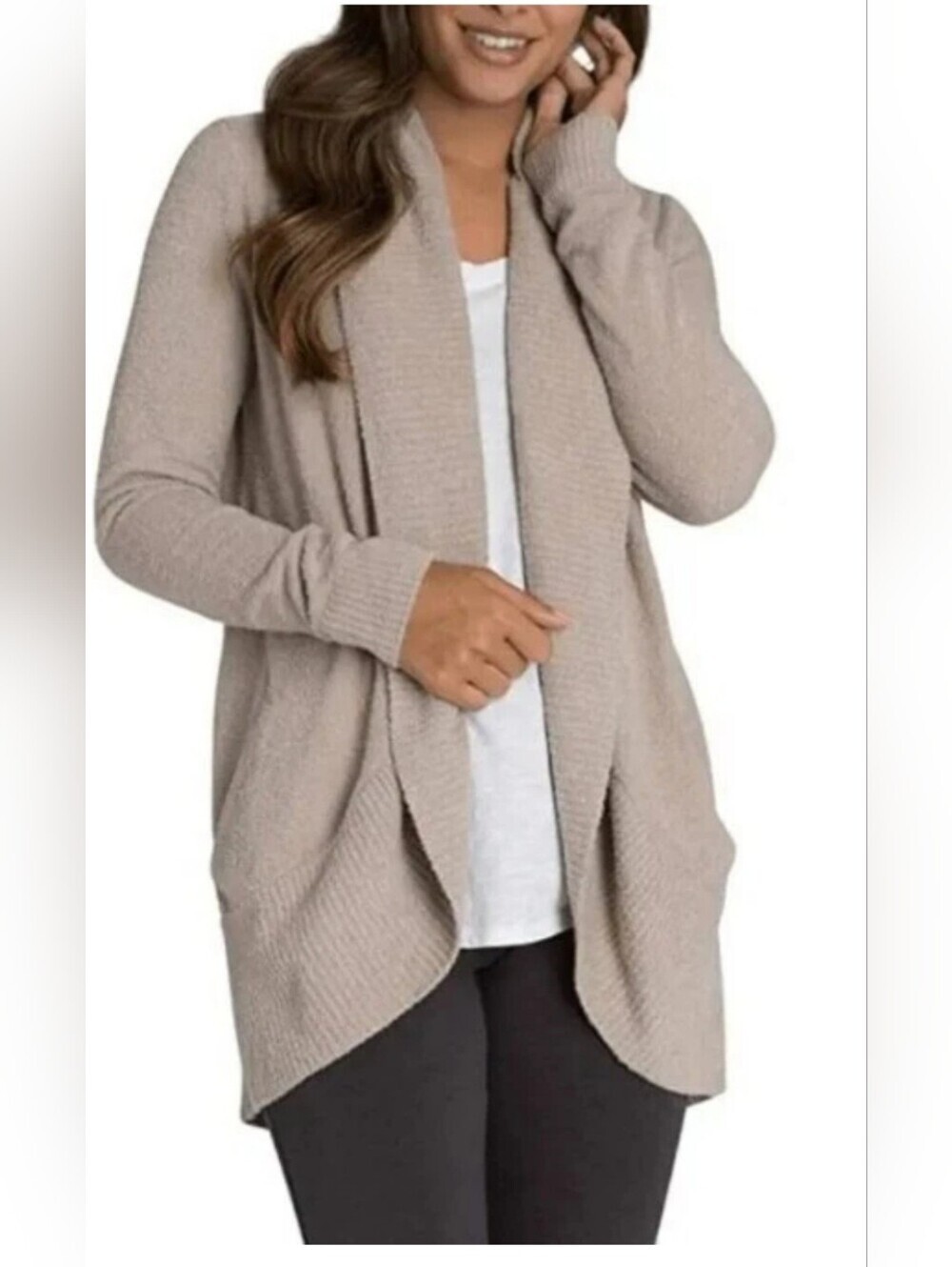 ​Barefoot Dreams CozyChic Lite Circle Cardigan Tan L/XL Style 452 Loungewear